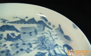 青花山水盘垂钓